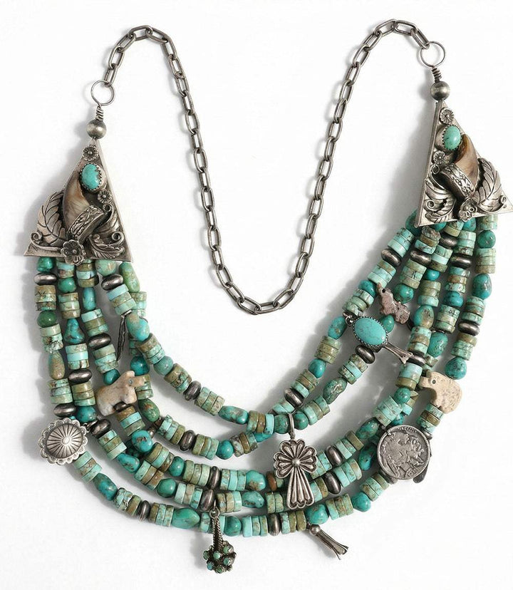 Vintage Mixed Turquoise & Charms Strand Necklace