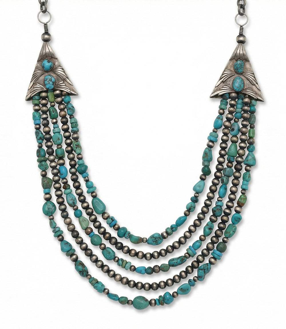 Vintage Mixed Turquoise Multi Strand Necklace