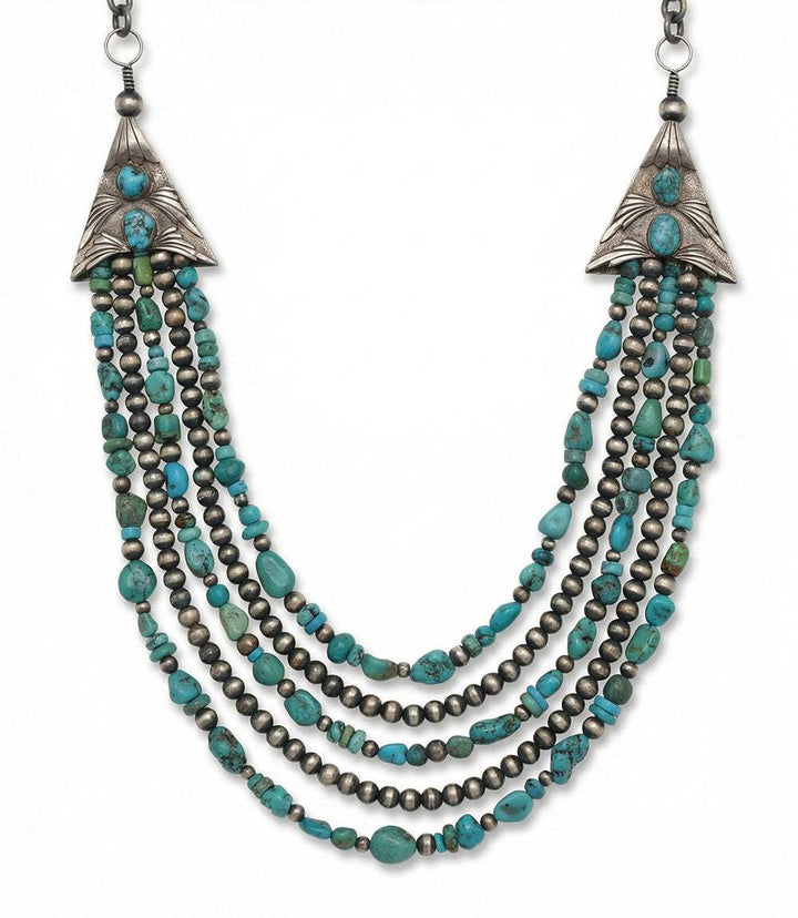 Vintage Mixed Turquoise Multi Strand Necklace