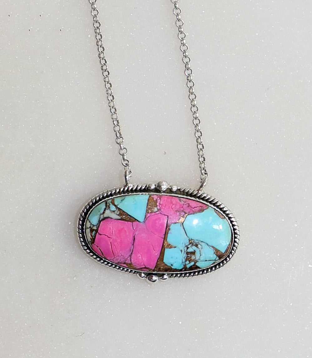 Cotton Candy Turquoise Oval Necklace