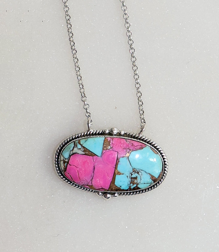 Cotton Candy Turquoise Oval Necklace