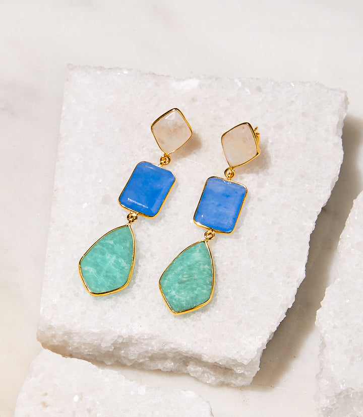 Mixed Triple Gemstone Earrings