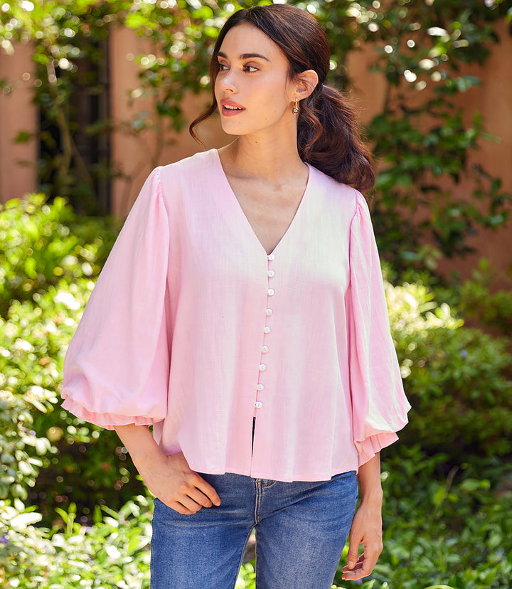 Layered Sleeve Shirred Blouse