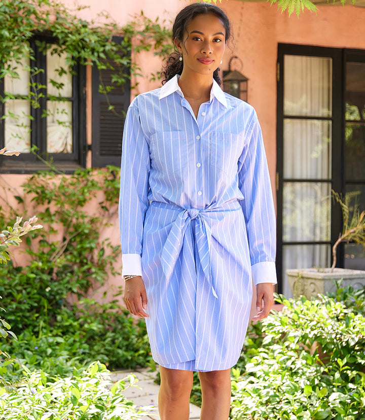 Stripe Faux Wrap Shirtdress