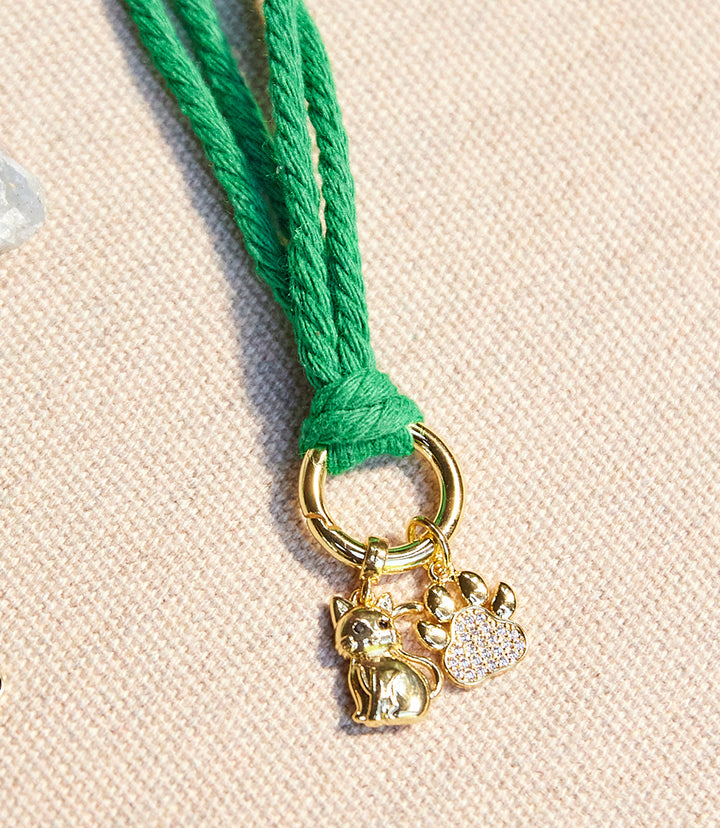 Pavé Cat And Paw Cord Necklace