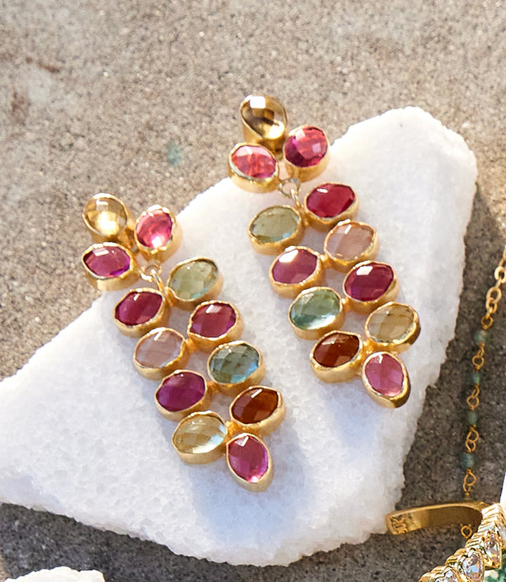 Multi Color Beaded Gemstone Earrings