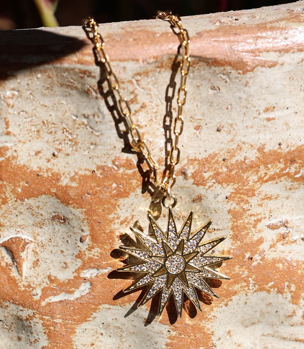 Pavé Crystal Sunburst Necklace
