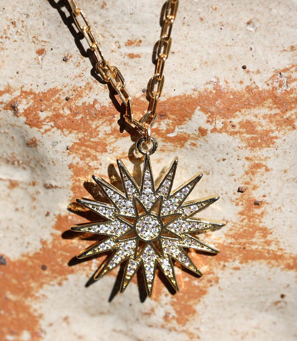 Pavé Crystal Sunburst Necklace