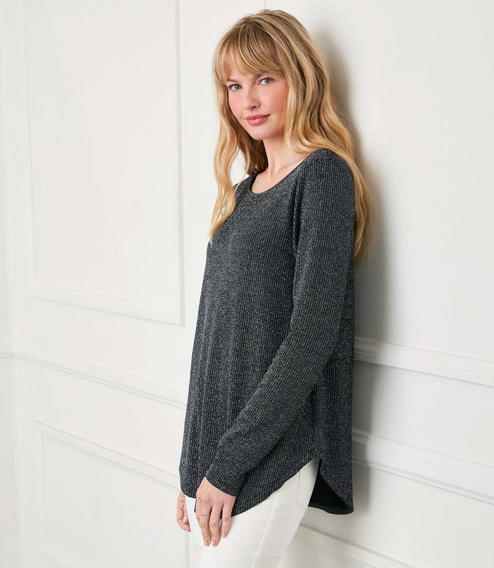 Long Sleeve Metallic Stripe Shirttail Top