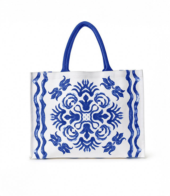 Diamond Blue Tile Block Print Tote Bag