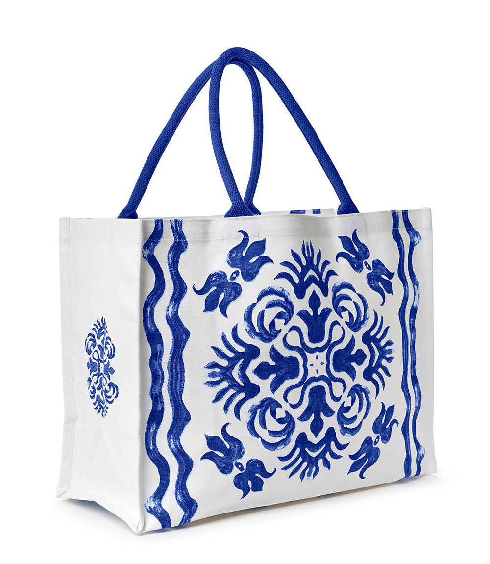 Diamond Blue Tile Block Print Tote Bag