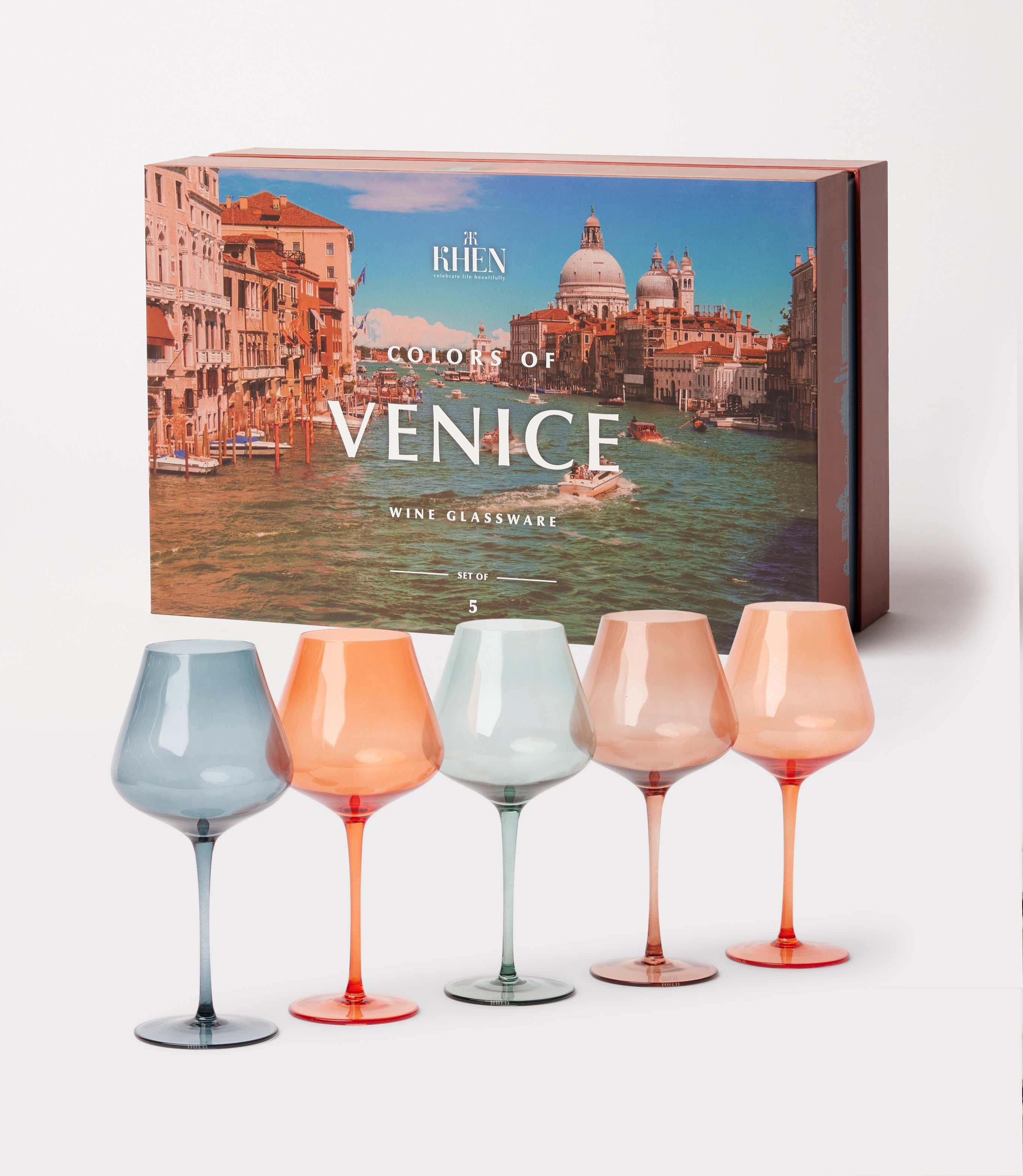 Colors Of Venice Wine Glasses - Elegant Set of 5 for Special