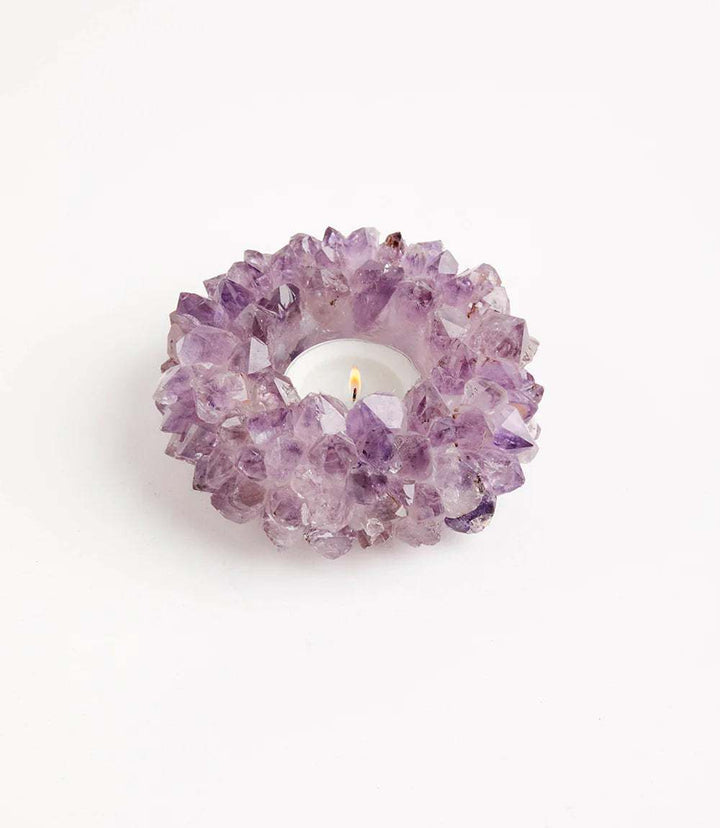 Large amethyst crystal candleholder with natural cluster design for 1.5-inch votive candles