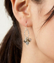 Gemstone cluster earrings with labradorite, sapphire, prehnite set in sterling silver, 1.25 inch length, elegant and colorful design