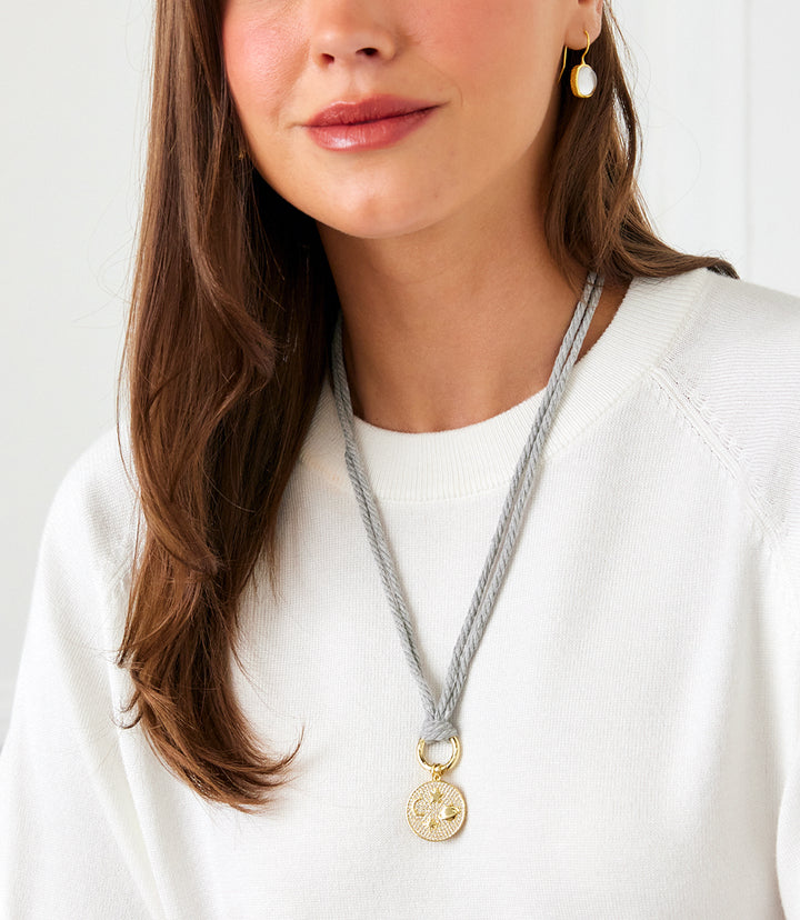 Galaxy Disc And Oval Gemstone Cord Necklace