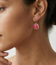 Dolce gemstone drop earrings with pink jade stones in 18K gold plated brass, elegant and timeless design