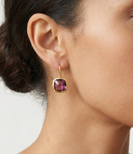 Dolce gemstone drop earrings with purple rhodolite stones in 18K gold plated brass setting