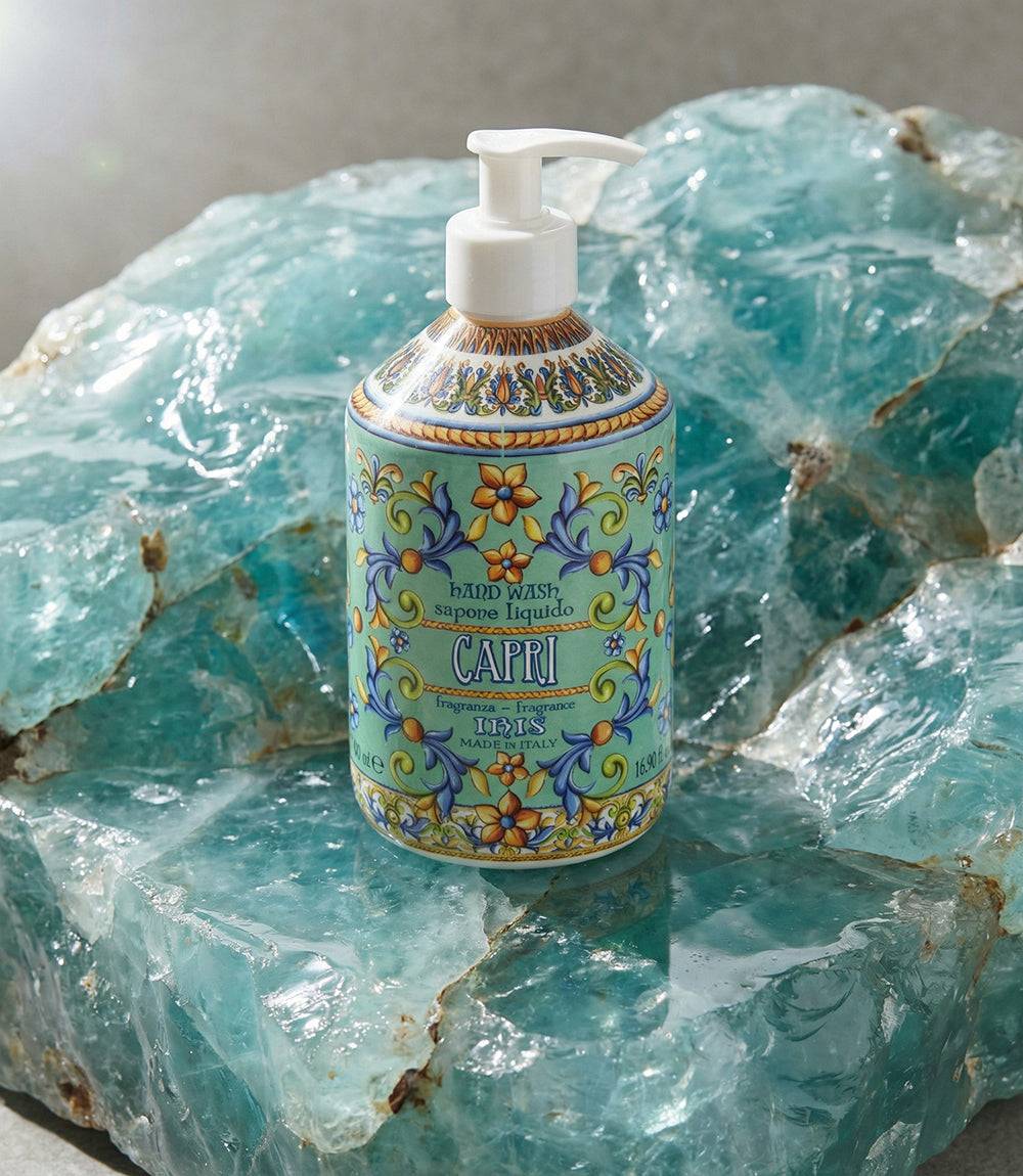 Capri liquid hand soap bottle with floral fragrance and aloe vera ingredients