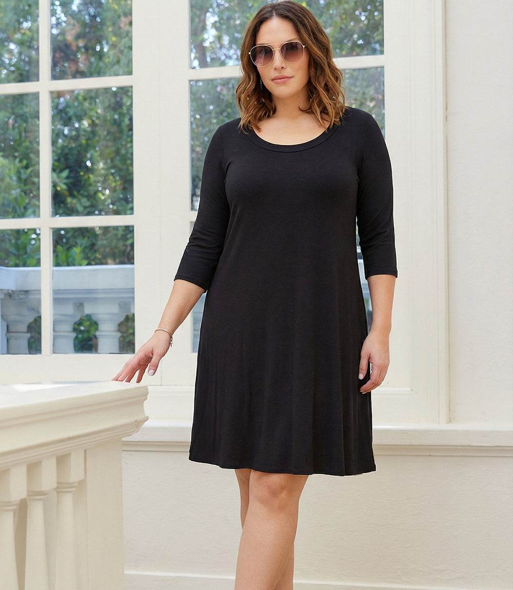 Karen Kane Plus Size 3/4 Sleeve A Line Dress, 3X, Black Karen Kane Plus Size 3/4 Sleeve A Line Dress, 3X, Black