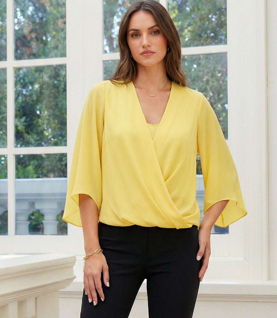 Bracelet Sleeve Drape Front Crossover Top – Karen Kane