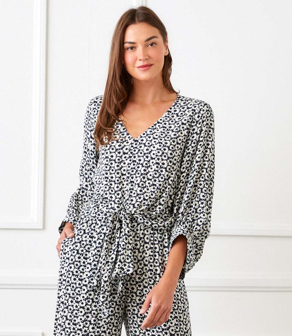 Blouson Sleeve Tie-Front Top