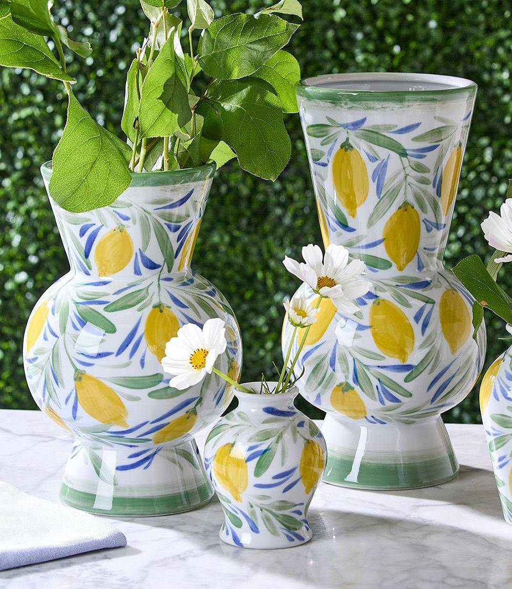 Hand-Painted Small Lemon Vase - Bright Porcelain Decor, Unique