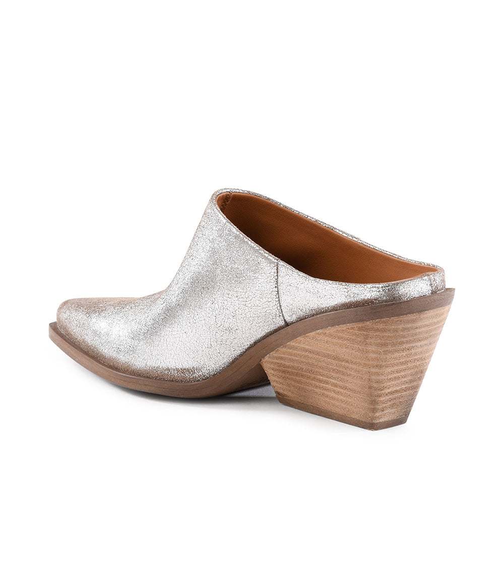 Seychelles Morning Joe pewter suede mule boots with pointed toe and stacked wooden heel