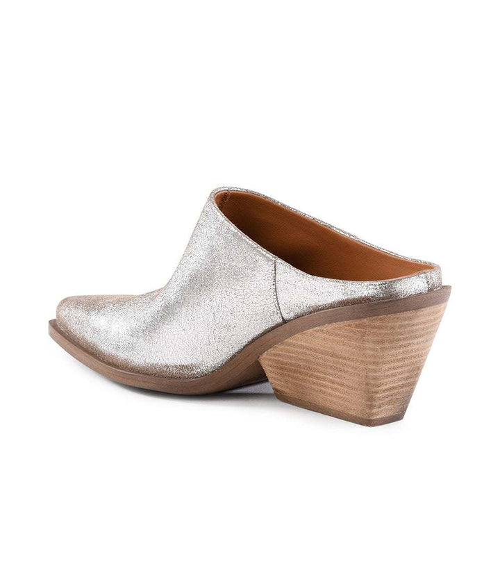 Seychelles Morning Joe pewter suede mule boots with pointed toe and stacked wooden heel