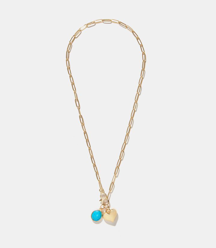 Turquoise Stone And Heart Charm Necklace