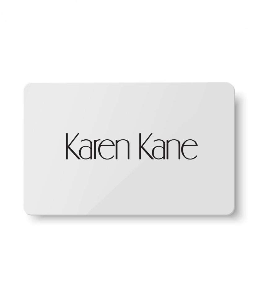 Karen Kane Gift Card with minimalist design and black logo on white background