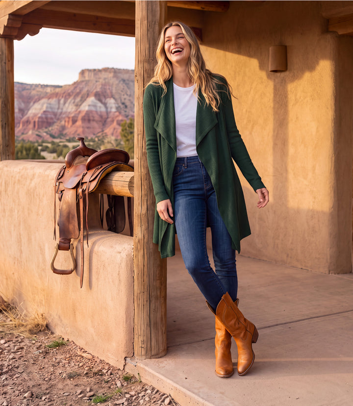Ribbed Drape Front Cardigan