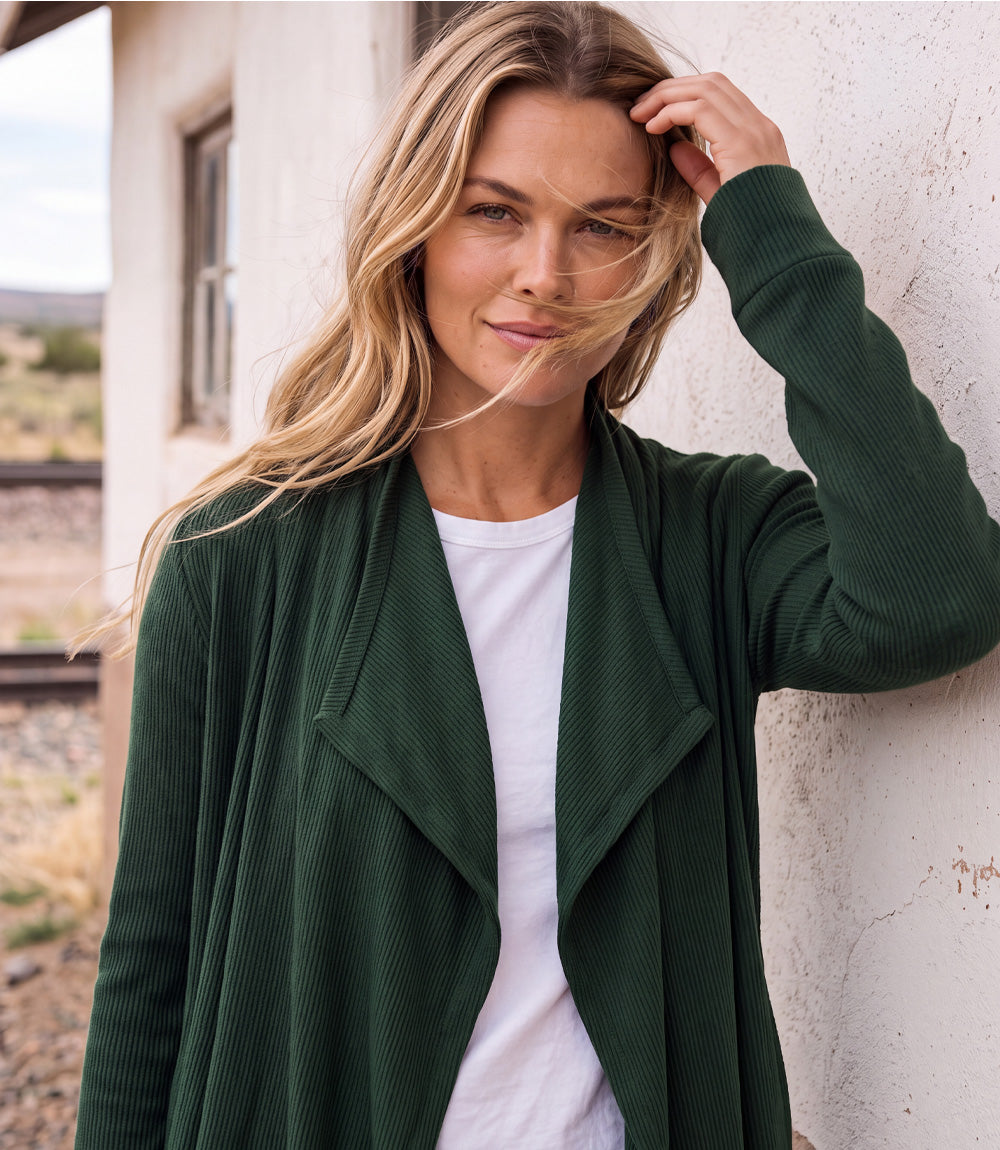 Ribbed Drape Front Cardigan