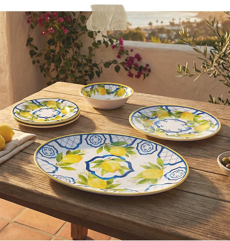 capri lemon design plates and bowls