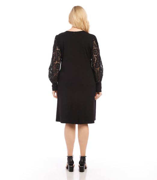 Black Plus Size Lace Sleeve Dress | Karen Kane