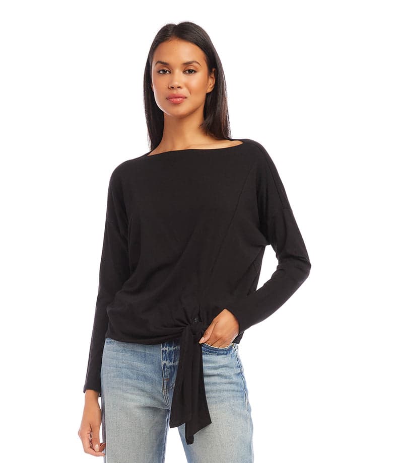Petite Size Boatneck Tie-Front Top