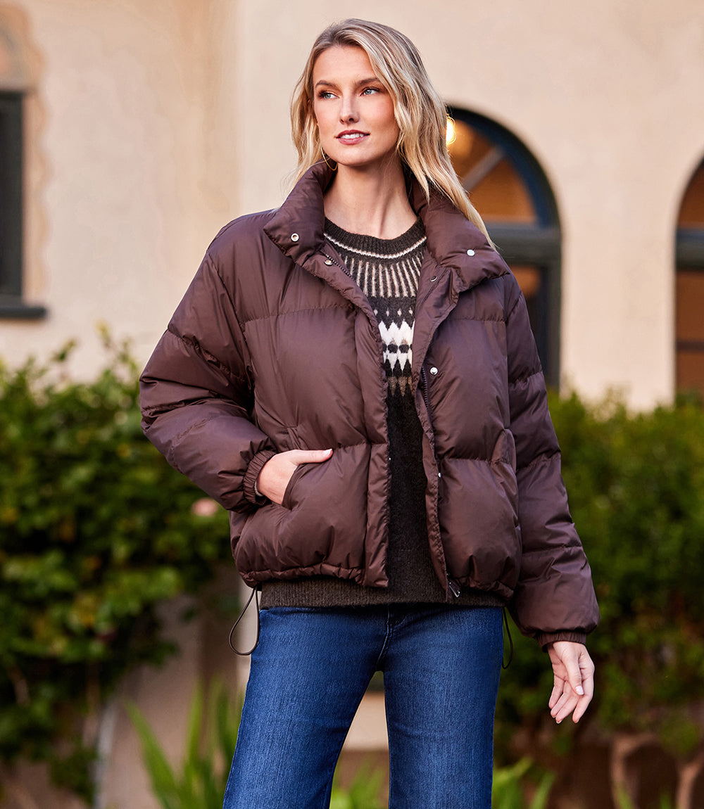 Brown Puffer Jacket Karen Kane