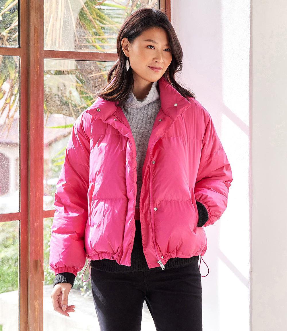 Hot Pink Puffer Jacket Karen Kane