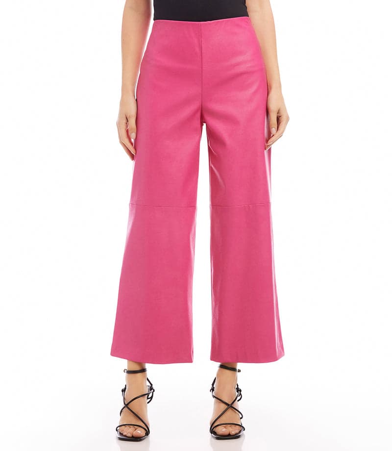 Hot Pink Cropped Vegan Leather Pants | Karen Kane