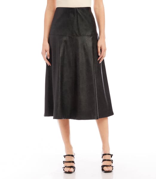 Black Vegan Leather Midi Skirt | Karen Kane