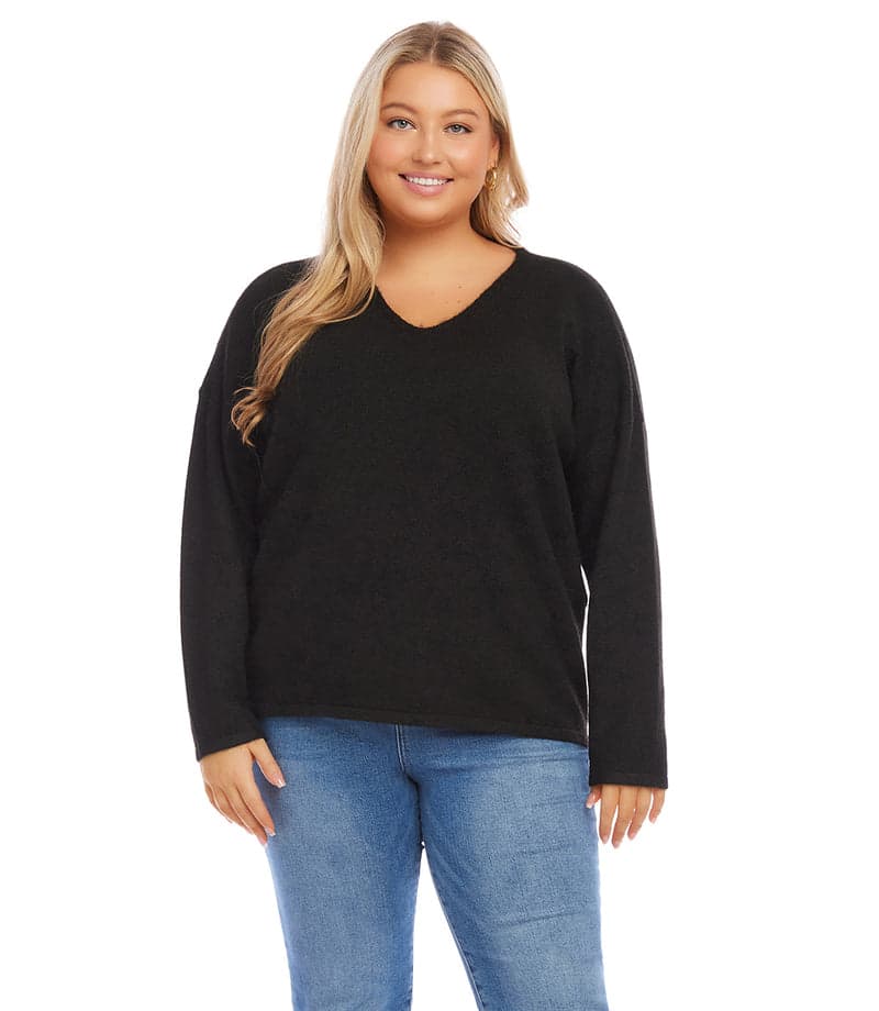 Black Plus Size V-Neck Sweater | Karen Kane