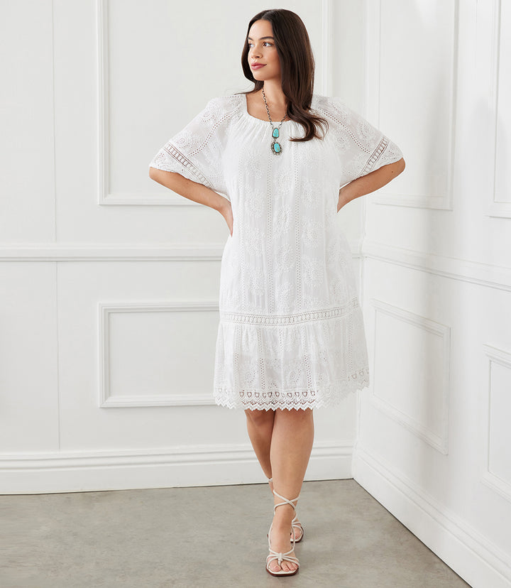 Plus Size Short Sleeve Embroidered Dress