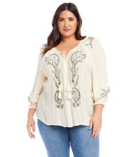 Plus Size Embroidered Peasant Top