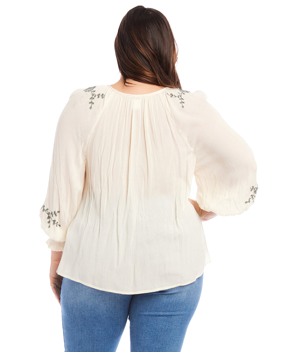 Plus Size Embroidered Peasant Top