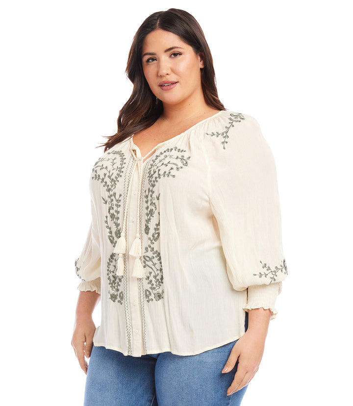 Plus Size Embroidered Peasant Top