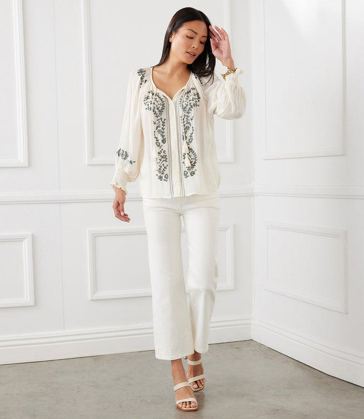 Embroidered Peasant Top