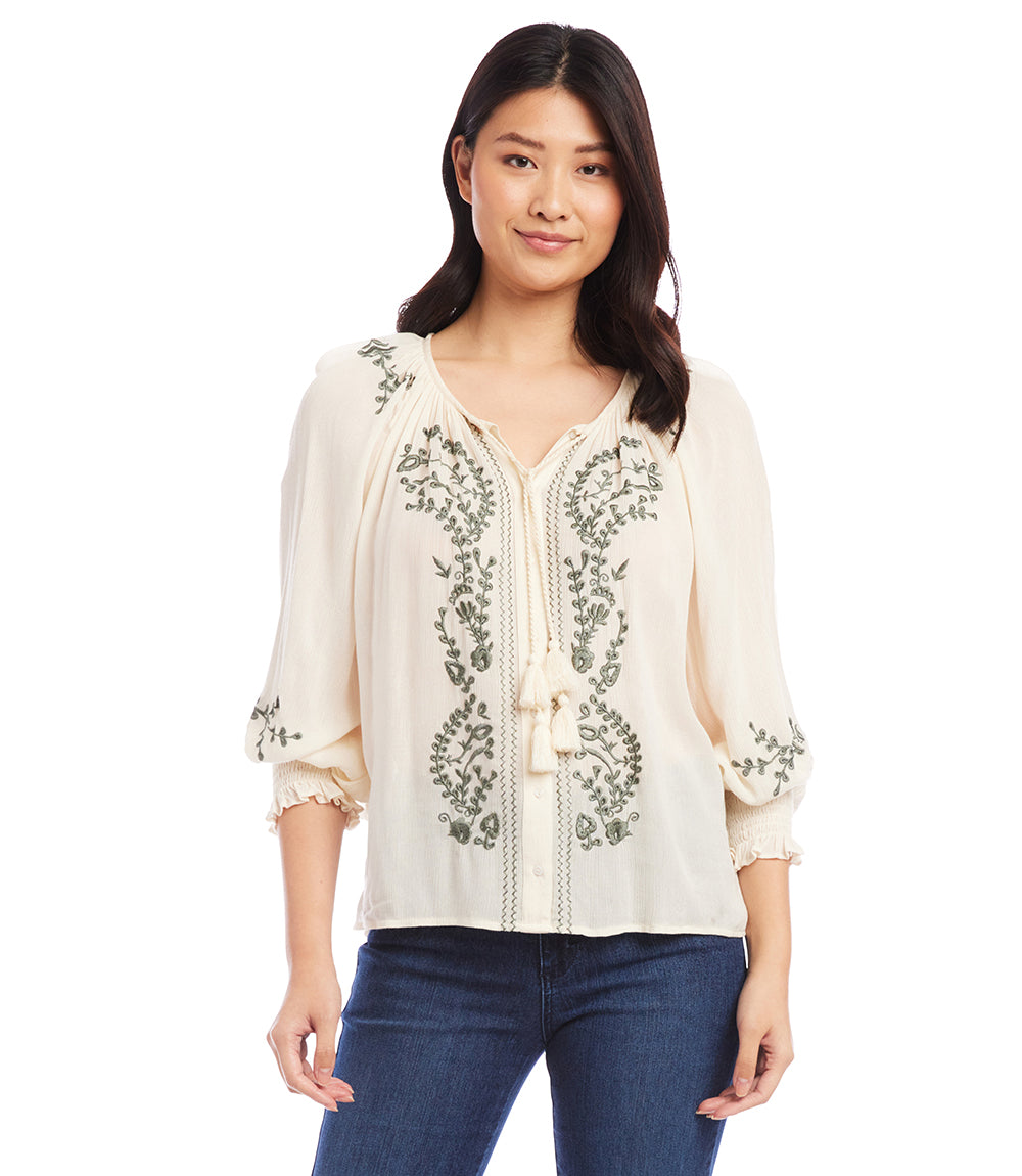 Embroidered Peasant Top