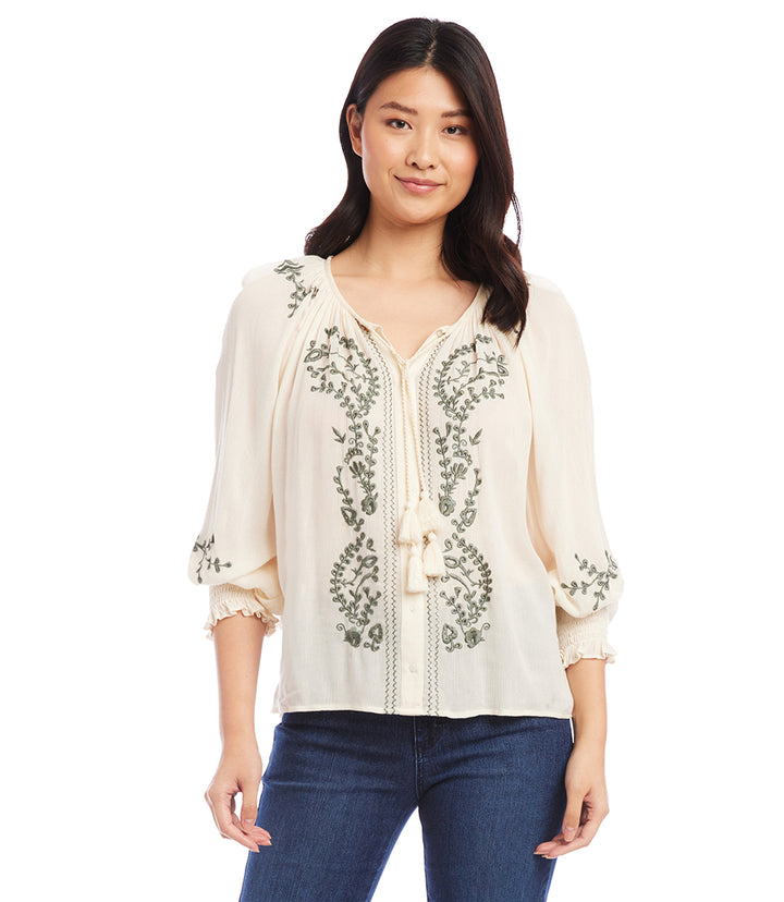 Embroidered Peasant Top