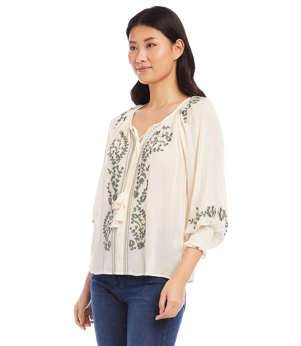 Embroidered Peasant Top