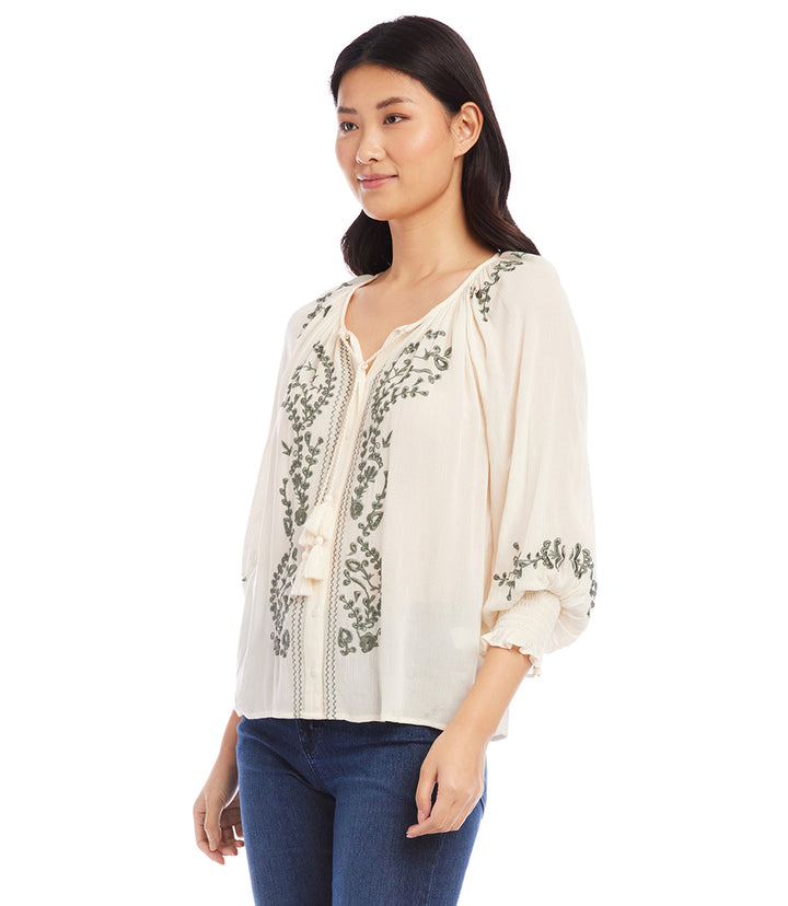 Embroidered Peasant Top
