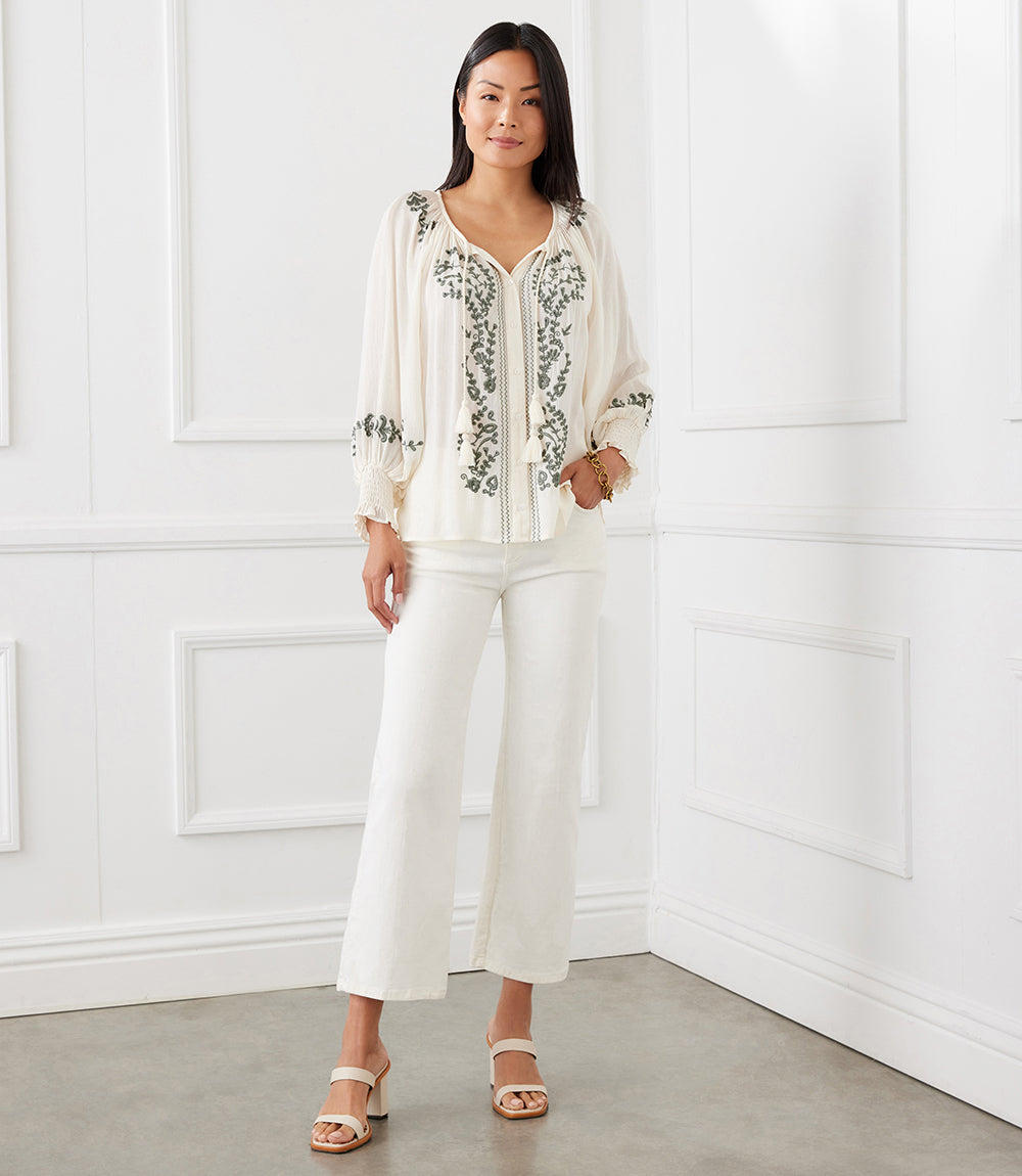 Embroidered Peasant Top